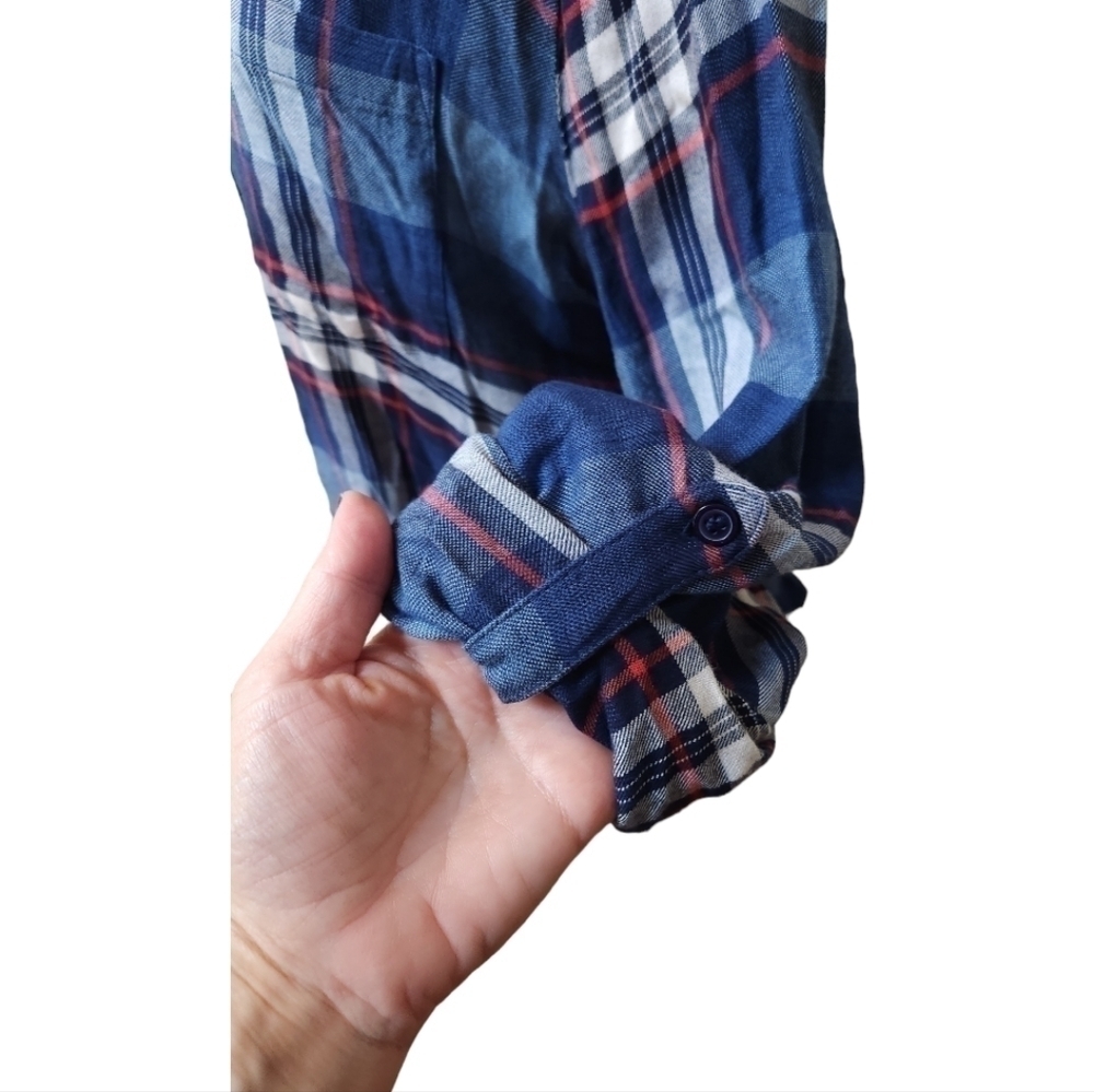 Dylan Women's Blue Red and White Plaid Button Down Shirt, Large - Picture 2 of 10